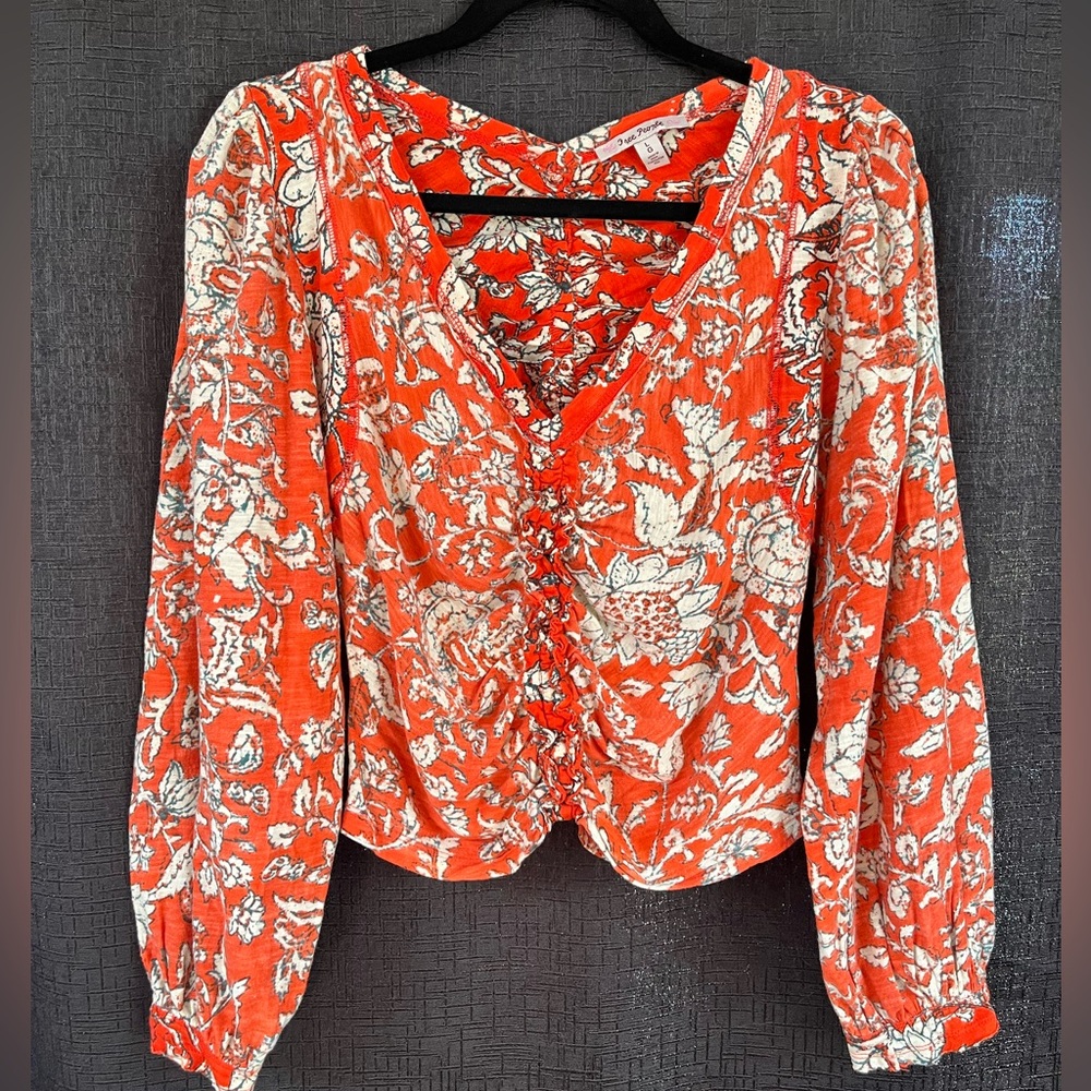 Free People cropped floral ruched top size large